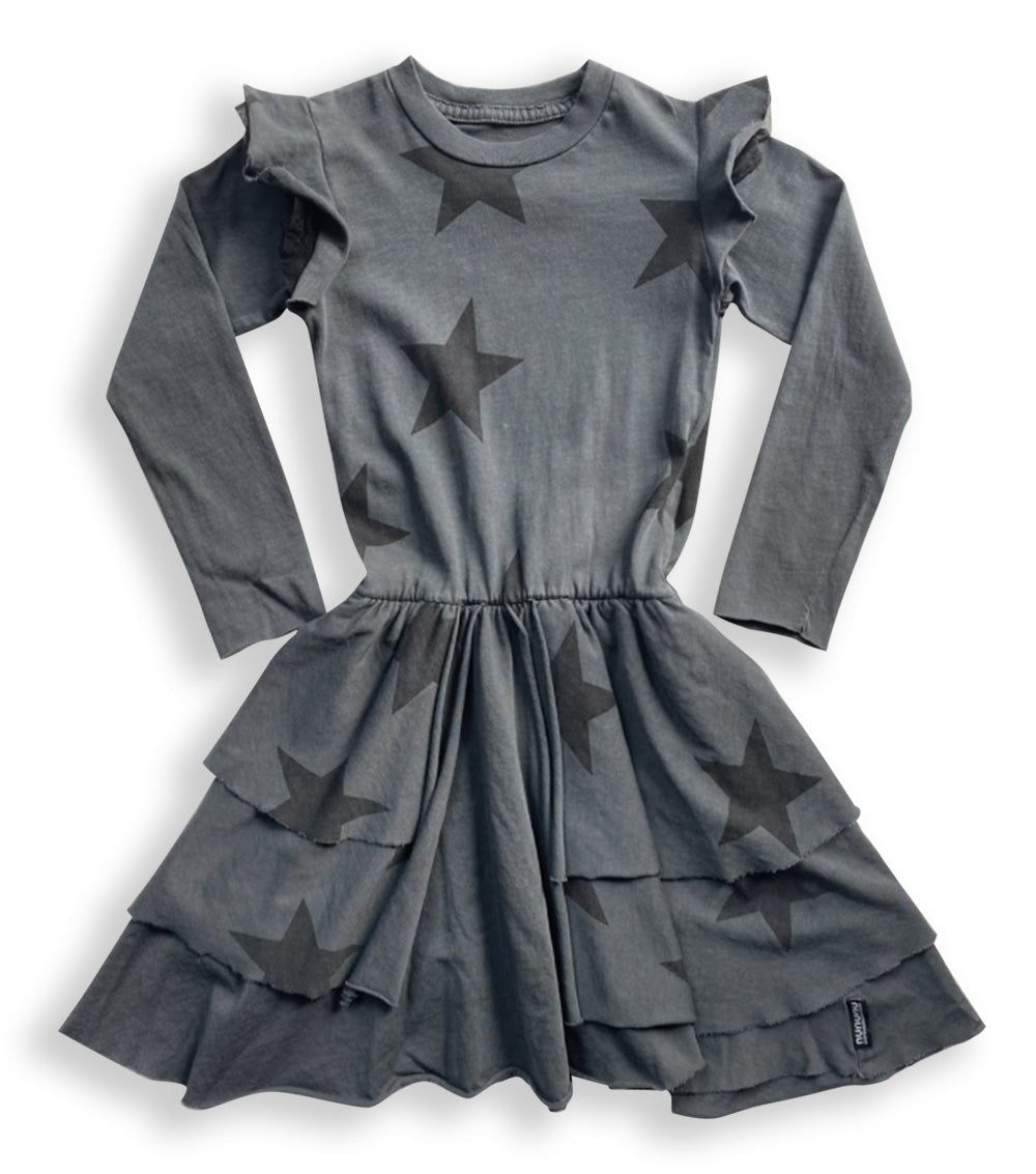 Kid | Star Multi Layered Dress | Dyed Graphite
