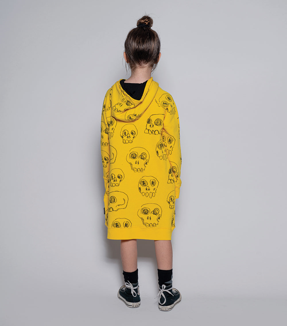 Kid | Hooded Scribbled Skulls A Dress | Black