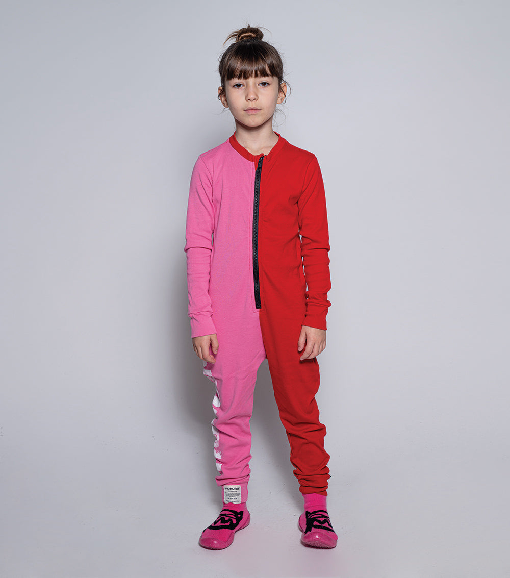 Kid | Duo Zip Loungewear | Hot Pink x Red