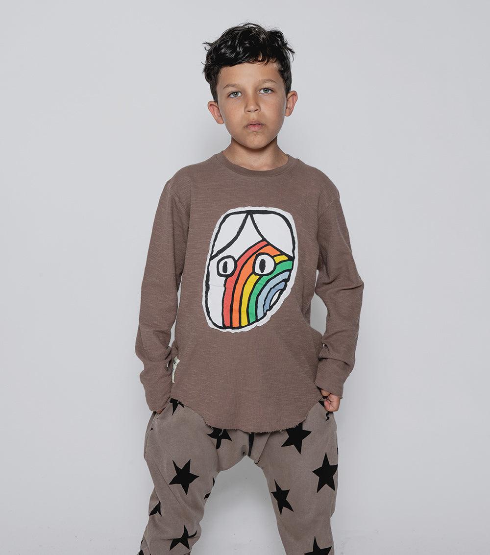 Kid | Rainbow Dude Patch Shirt | Earth Brown
