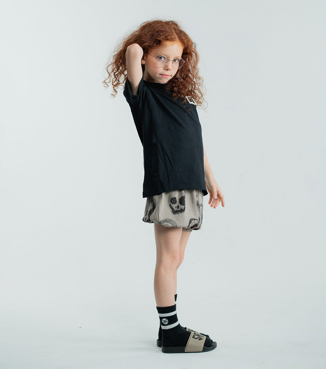 Kid | Faded Skulls Yoga Shorts | Stone