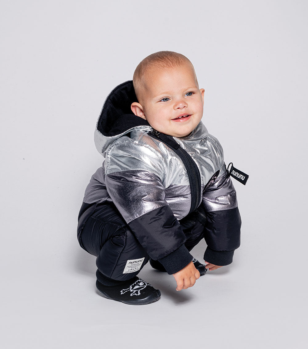 Newborn | Puffy Trio Overall | Black x Silver