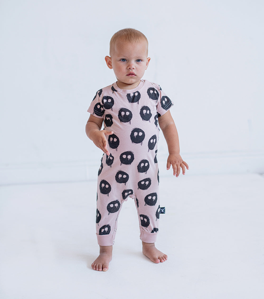 Newborn | Melting Masks Playsuit | Powder Pink