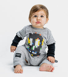 Newborn | Soft Pixel Skull Overall | Heather Grey