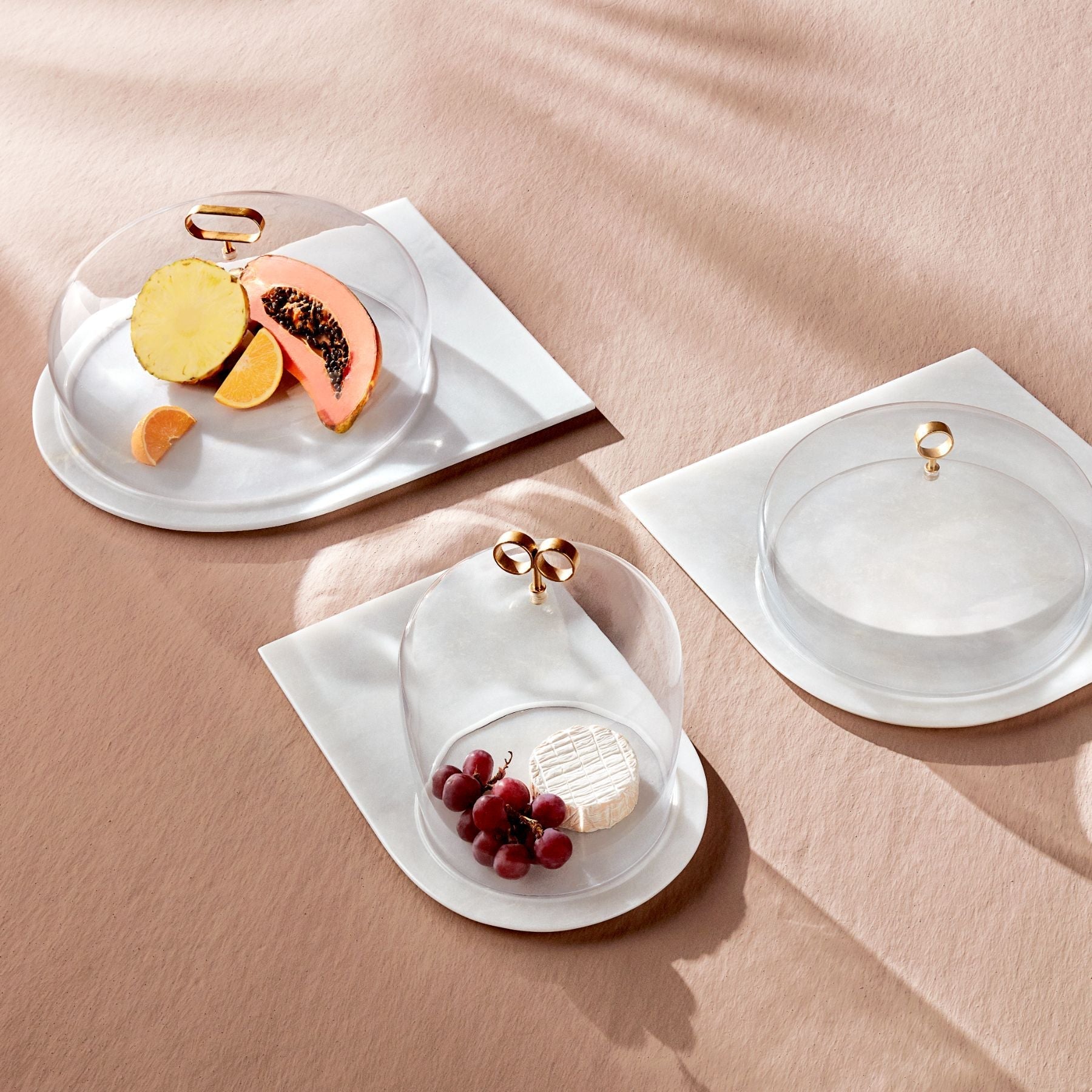 Cupola Cake Dome With Brass Handle And Marble Base - Medium | Clear Crystal/Brass/Marble