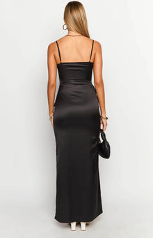 Nahanee Satin Ruffle Maxi Dress | Black