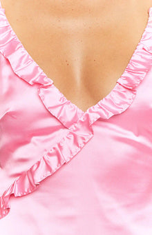 Nahanee Satin Ruffle Maxi Dress | Pink