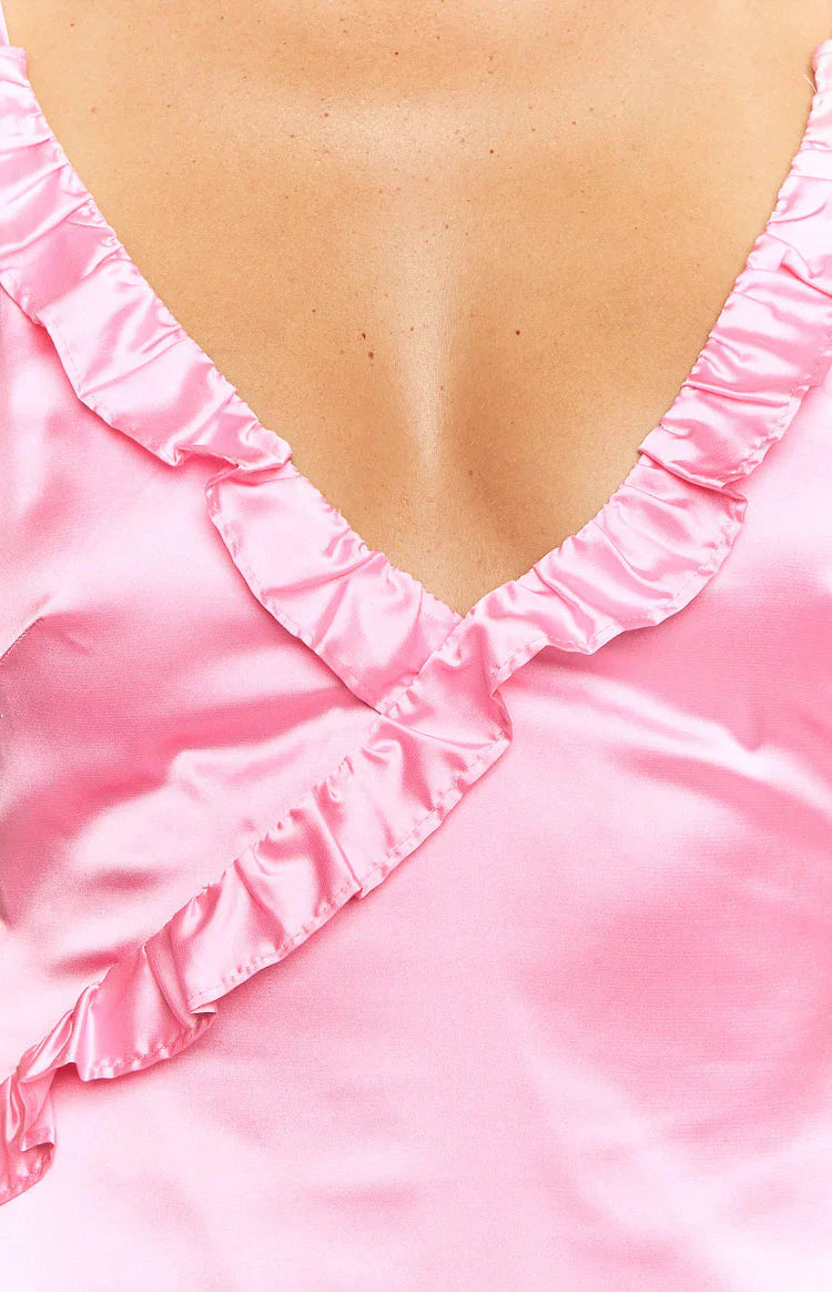 Nahanee Satin Ruffle Maxi Dress | Pink