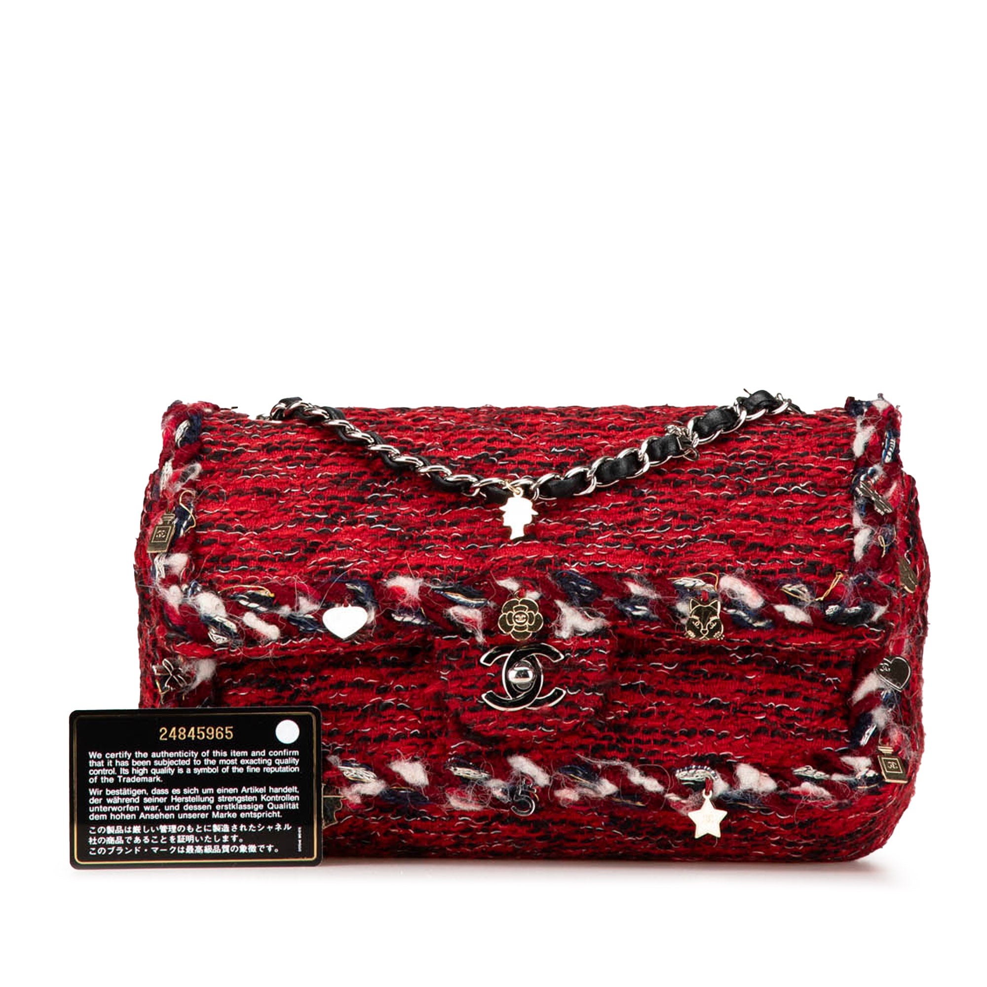 Chanel | Pre-Owned Medium Tweed Braided Charms Double Flap | Red