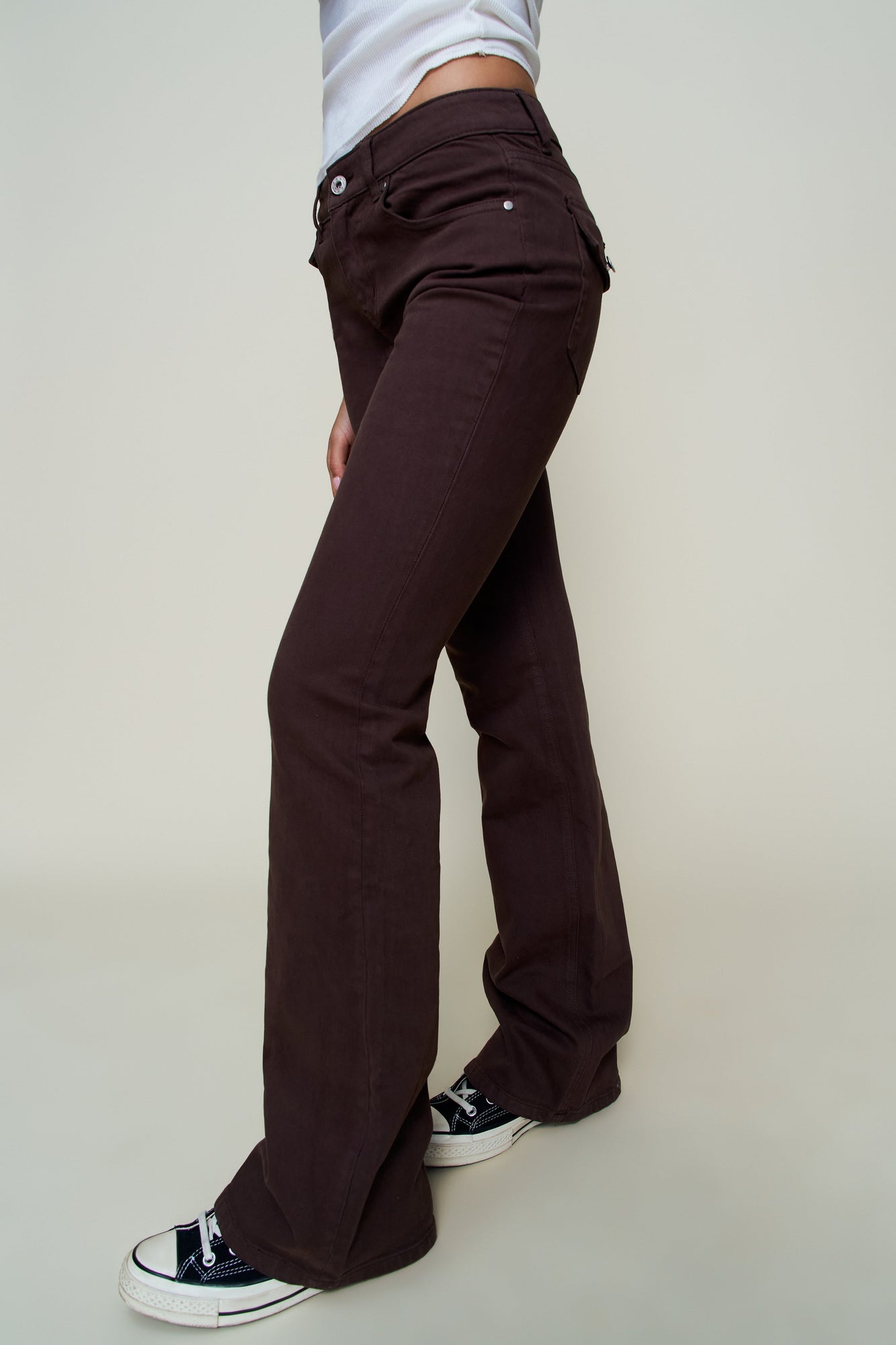 Womens | Low Rise Flare Twill Pant | Chocolate