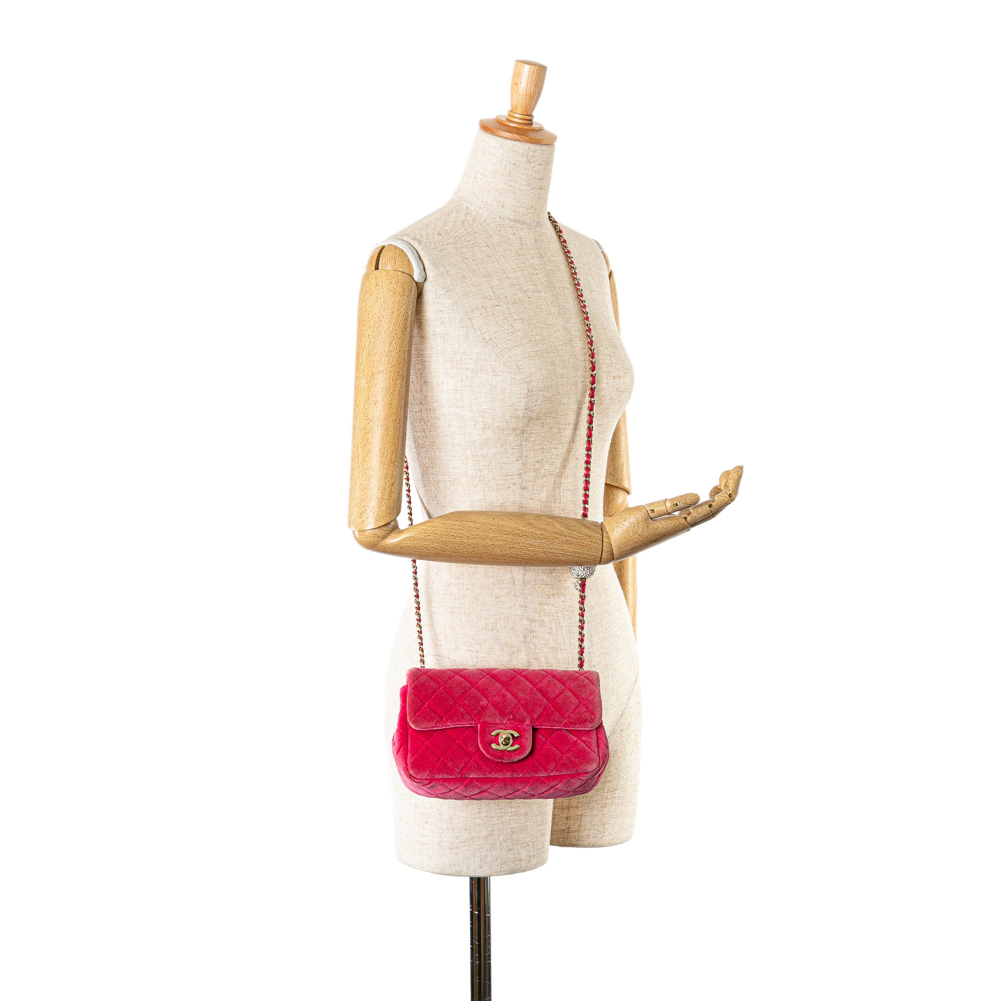 Chanel | Pre-Owned Mini Quilted Velvet Pearl Crush Single Flap | Pink/Dark Pink