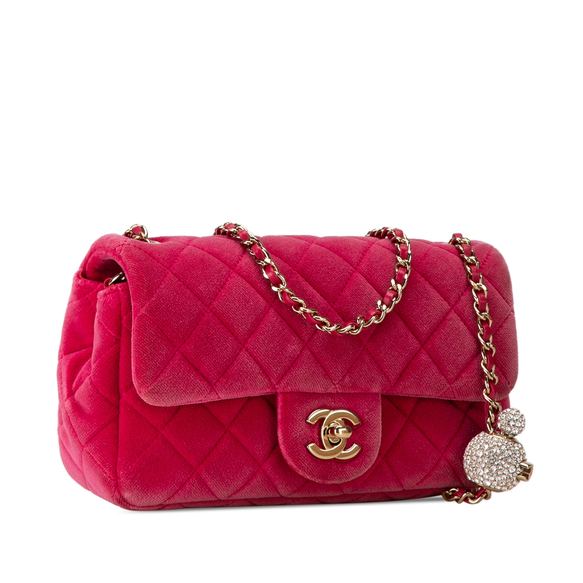 Chanel | Pre-Owned Mini Quilted Velvet Pearl Crush Single Flap | Pink/Dark Pink