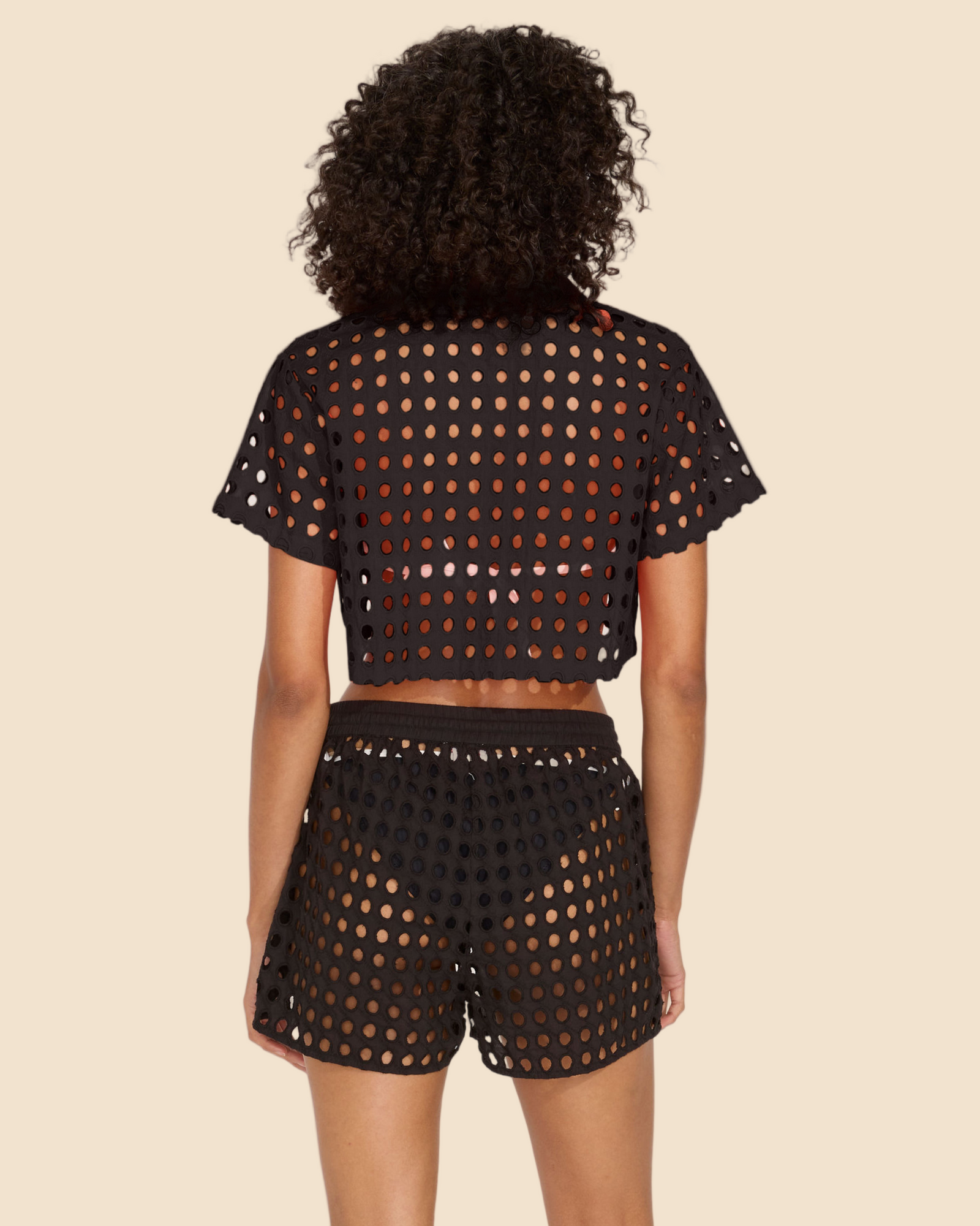 Womens | Cropped Cabana Shirt Classic Eyelet | Noir