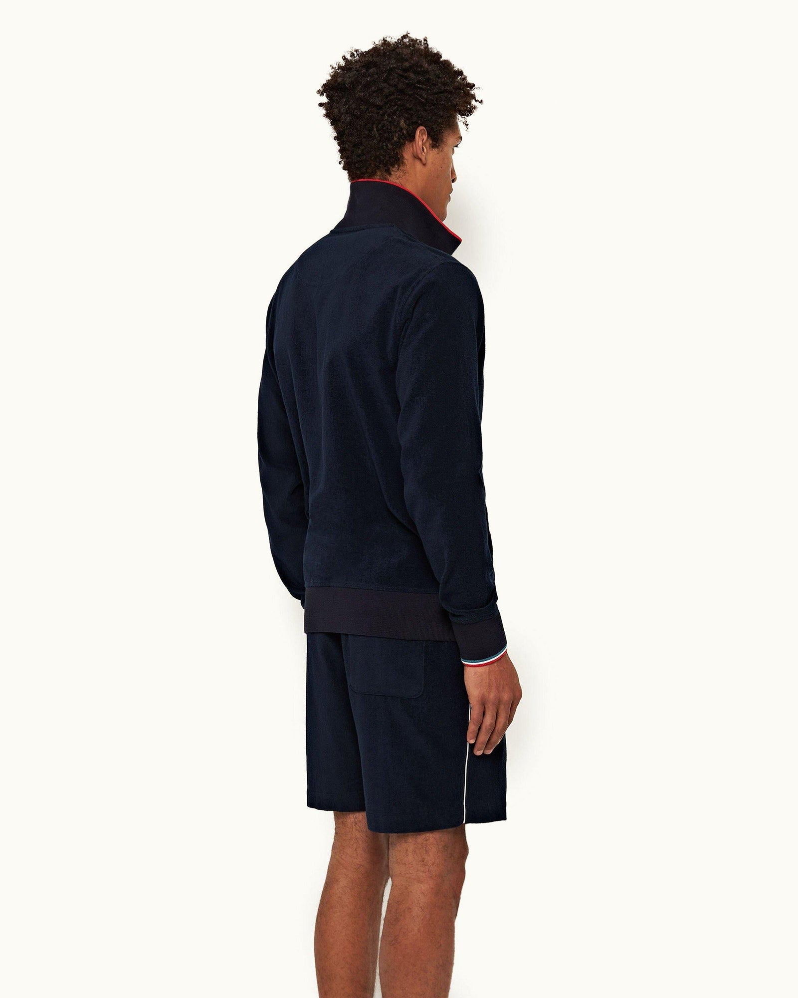 Navy O.B Stripe Tipping Towelling Sweat Shorts | Navy