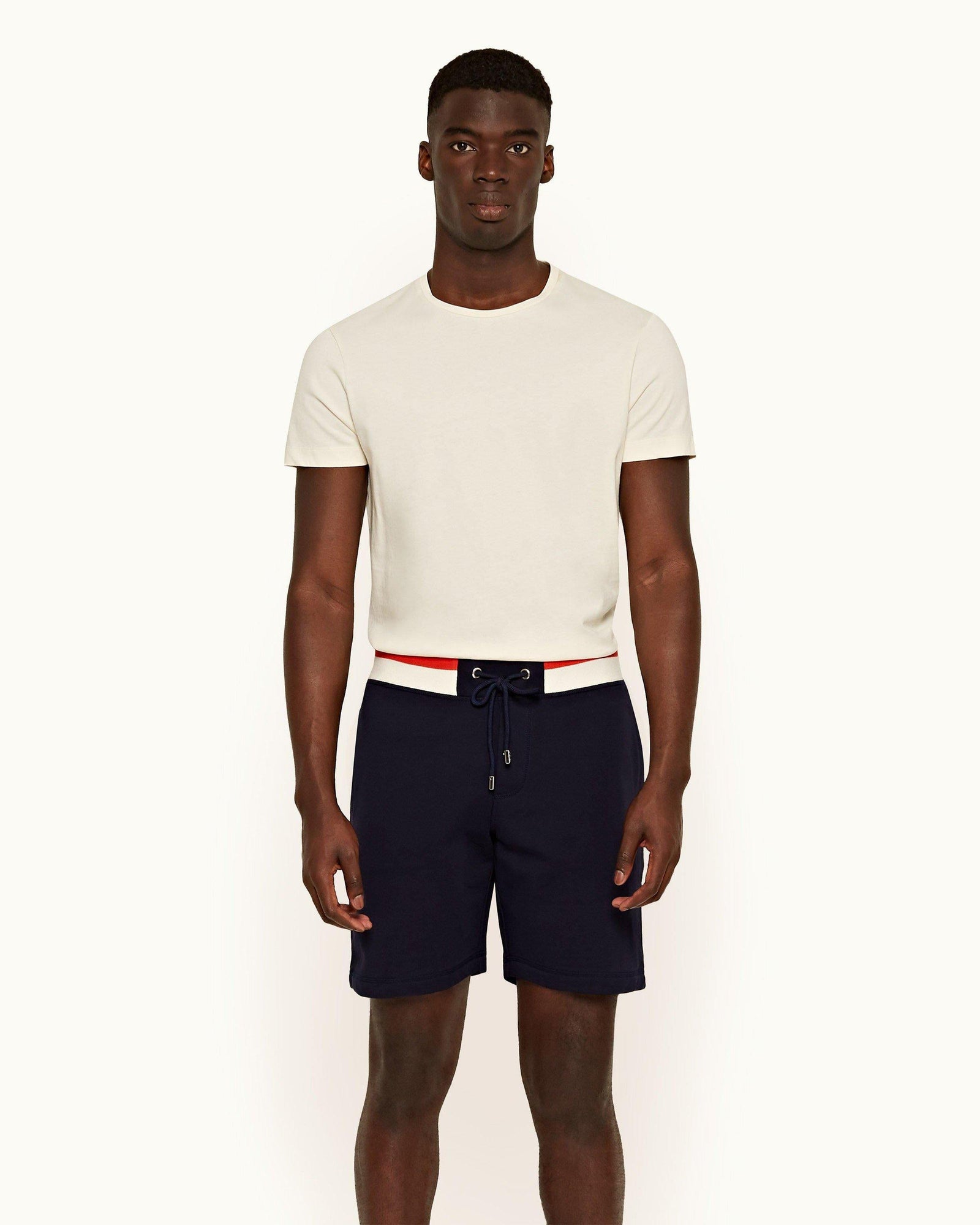 Afador Stripe Navy Classic Fit Stripe Waistband Cotton Sweat Shorts | Navy