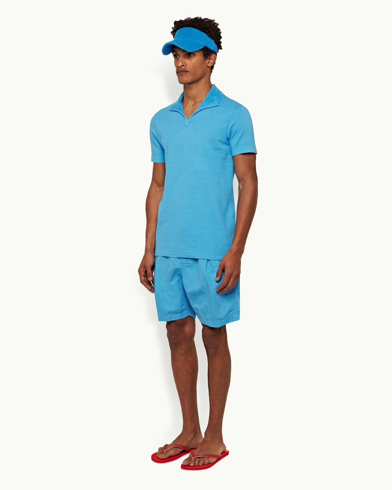 Albert Towelling Cerulean Tailored Fit Towelling Collar Polo Shirt | Cerulean