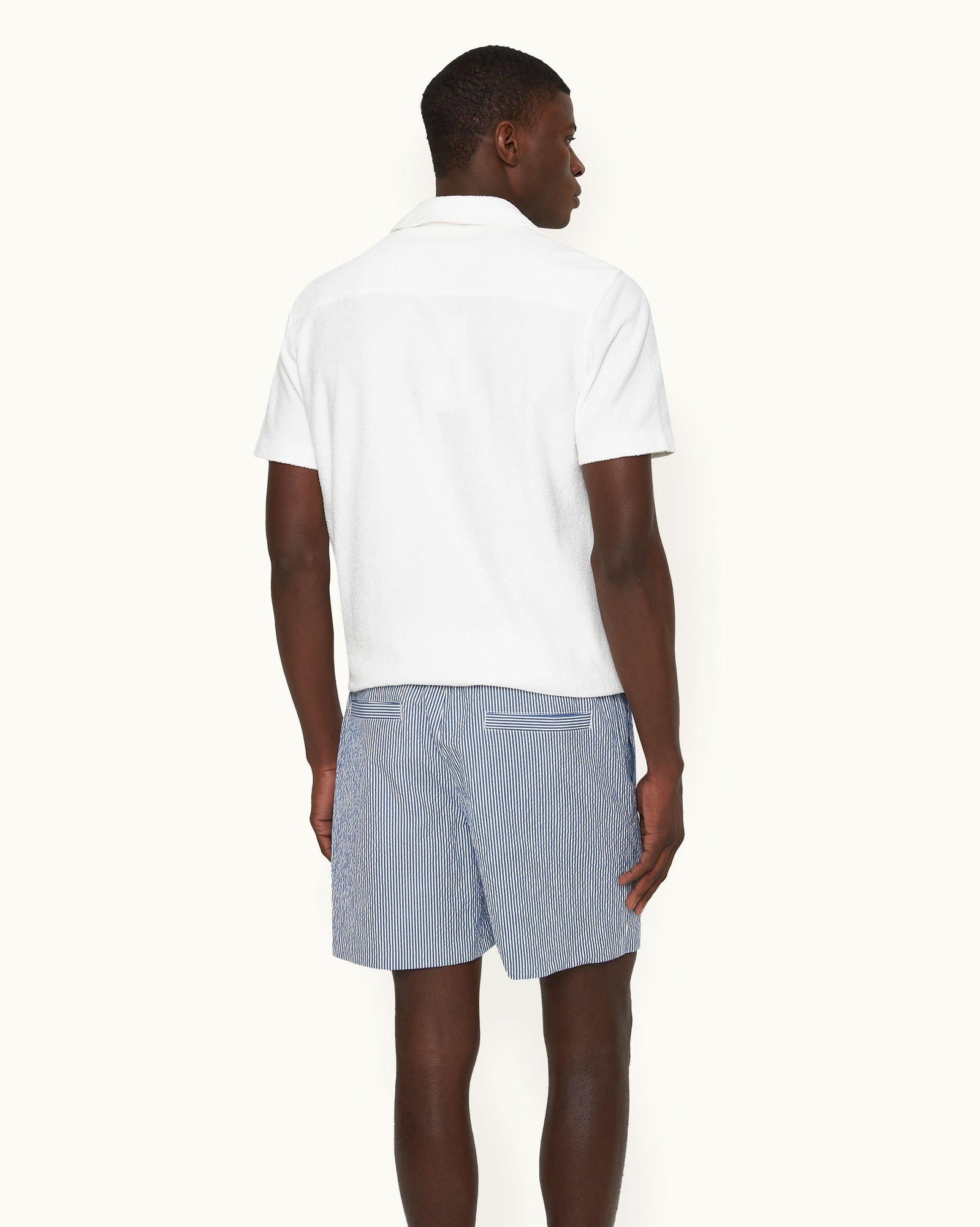 Men | Alex Seersucker Short | Blueberry/White Stripe