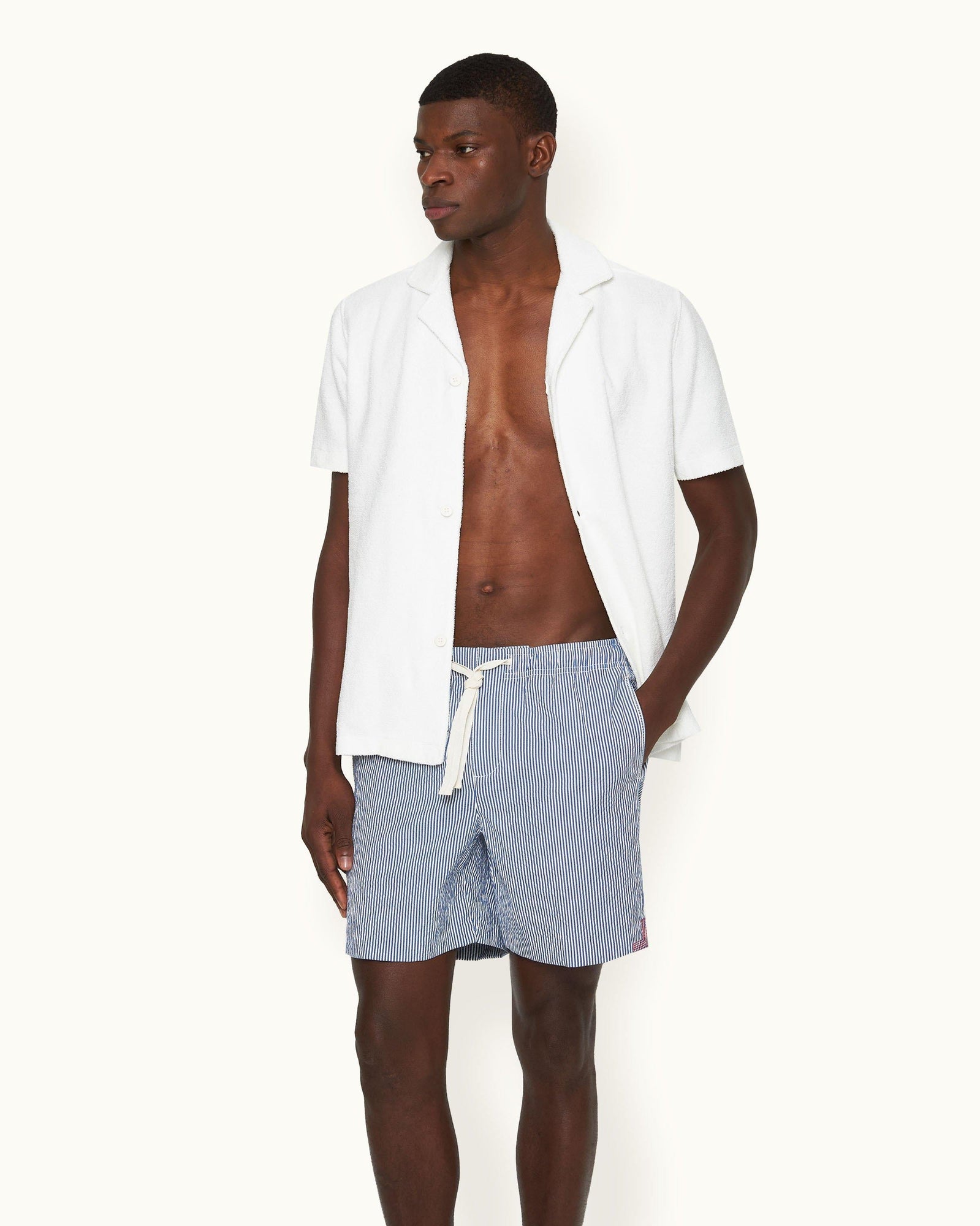 Men | Alex Seersucker Short | Blueberry/White Stripe