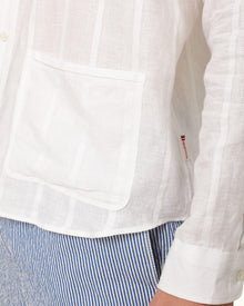 Tonal Waffle Stripe Linen Resort Overshirt Woven In Italy in White colour | White