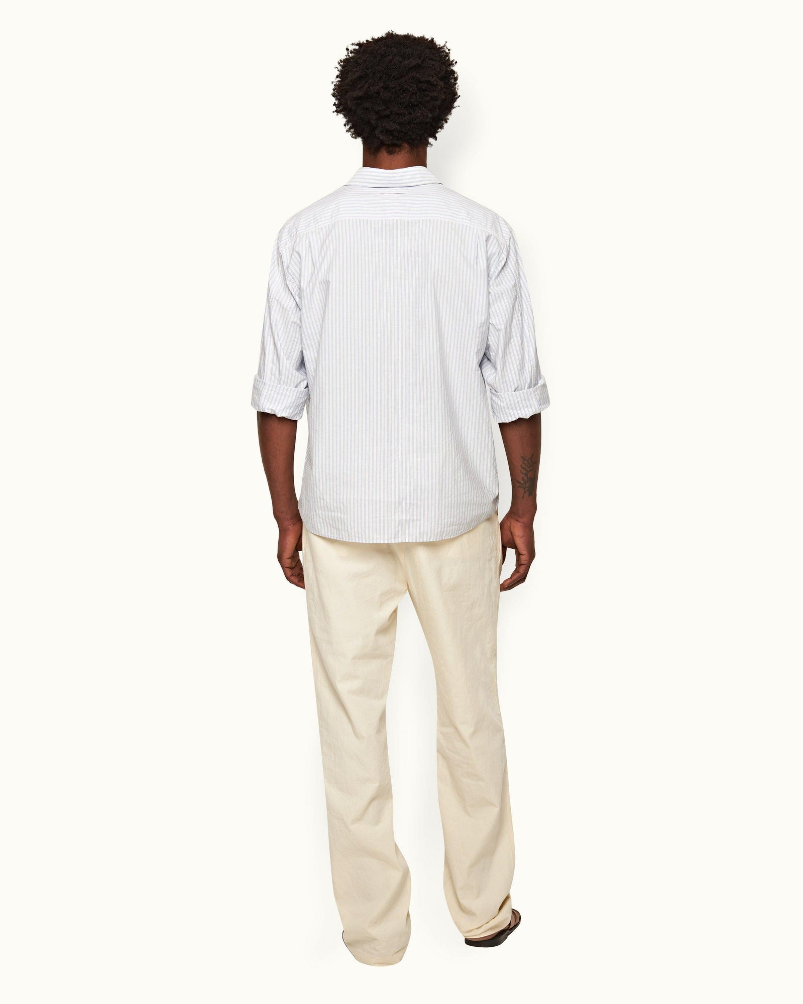 White Sand Relaxed Fit Laundered Cotton Canvas Trousers | White Sand