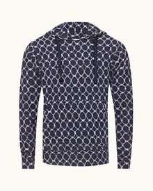 Blaine Towelling Midnight Navy Geometric Tile Hooded Towelling Sweatshirt | Midnight Navy