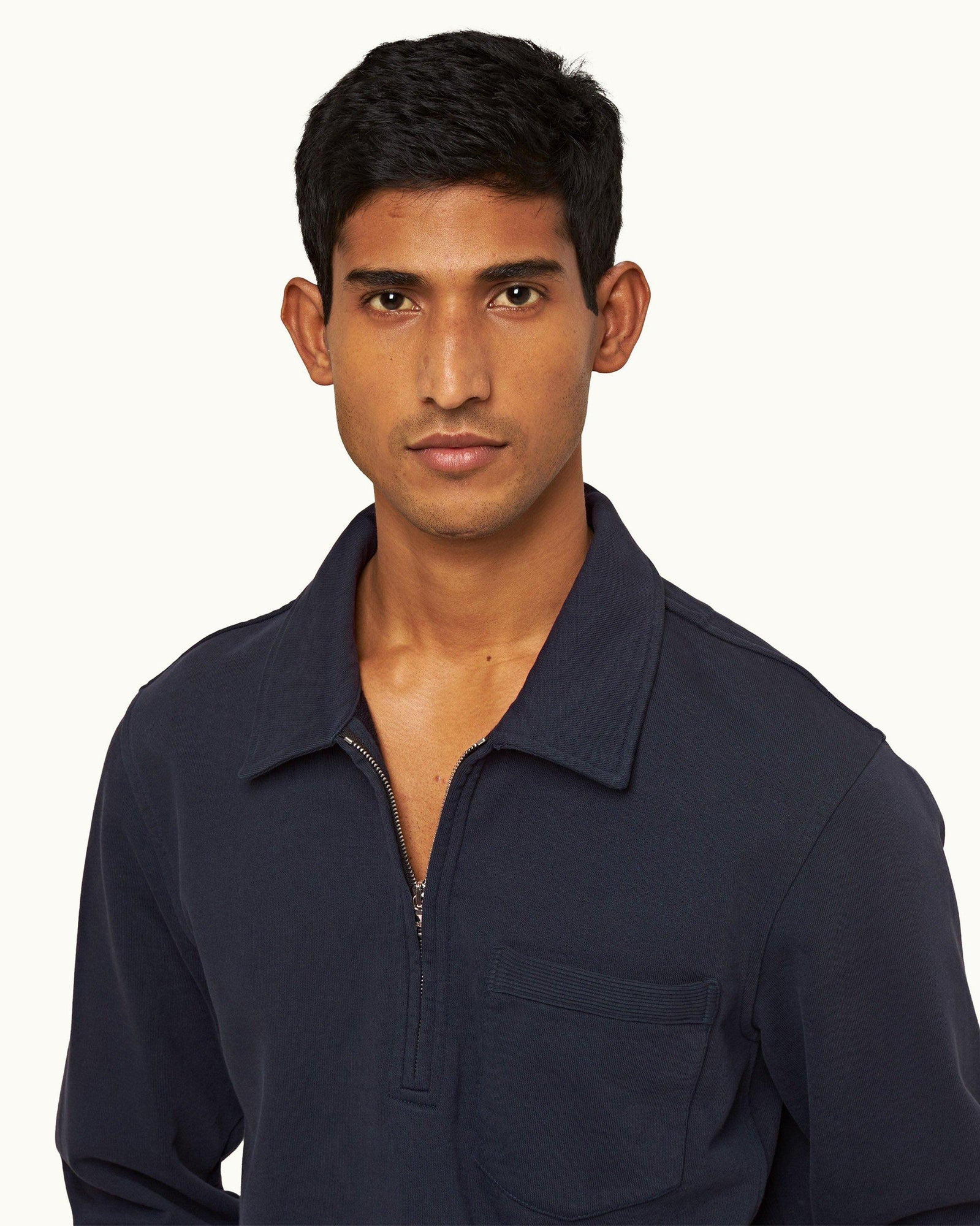 Night Iris Classic Fit Collared Half-Zip Organic Cotton Sweatshirt | Night Iris