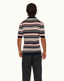 Matchstick/Night Iris Crochet Stripe Mercerised Organic Cotton Polo Shirt | Matchstick/Night Iris