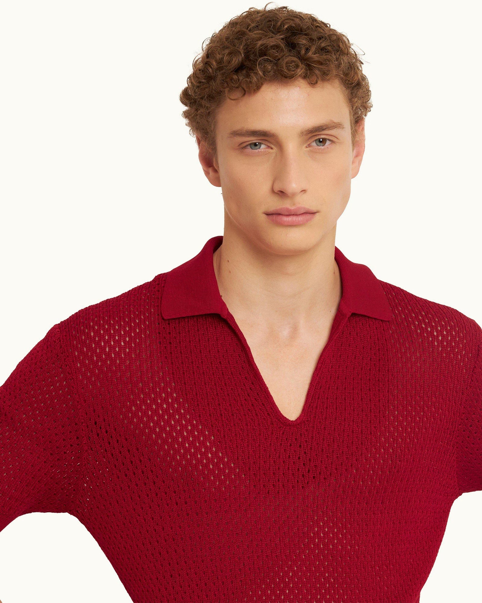 Vermillion Crochet Classic Fit Mercerised Organic Cotton Polo Shirt | Vermillion
