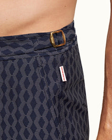 Bulldog Navy/Cloud Catto Jacquard Mid-Length Swim Shorts | Navy/Cloud