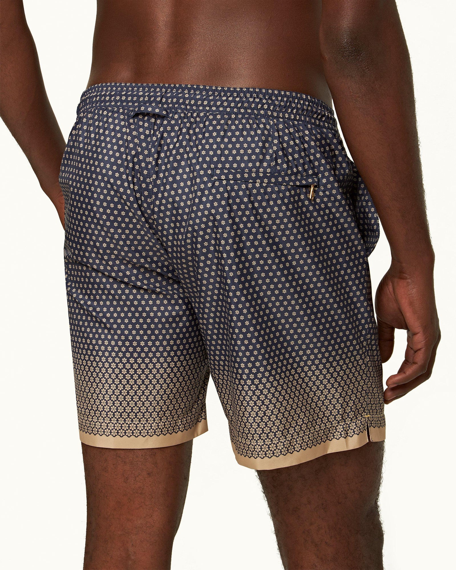 Bulldog Drawcord Biscuit/Night Iris Floret Mid-Length Drawcord Swim Shorts | Biscuit/Night Iris