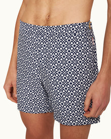 Bulldog Jacquard Domi Jacquard Mid-Length Swim Shorts Woven In Italy in Night Iris/White Sand colour | Night Iris/White Sand