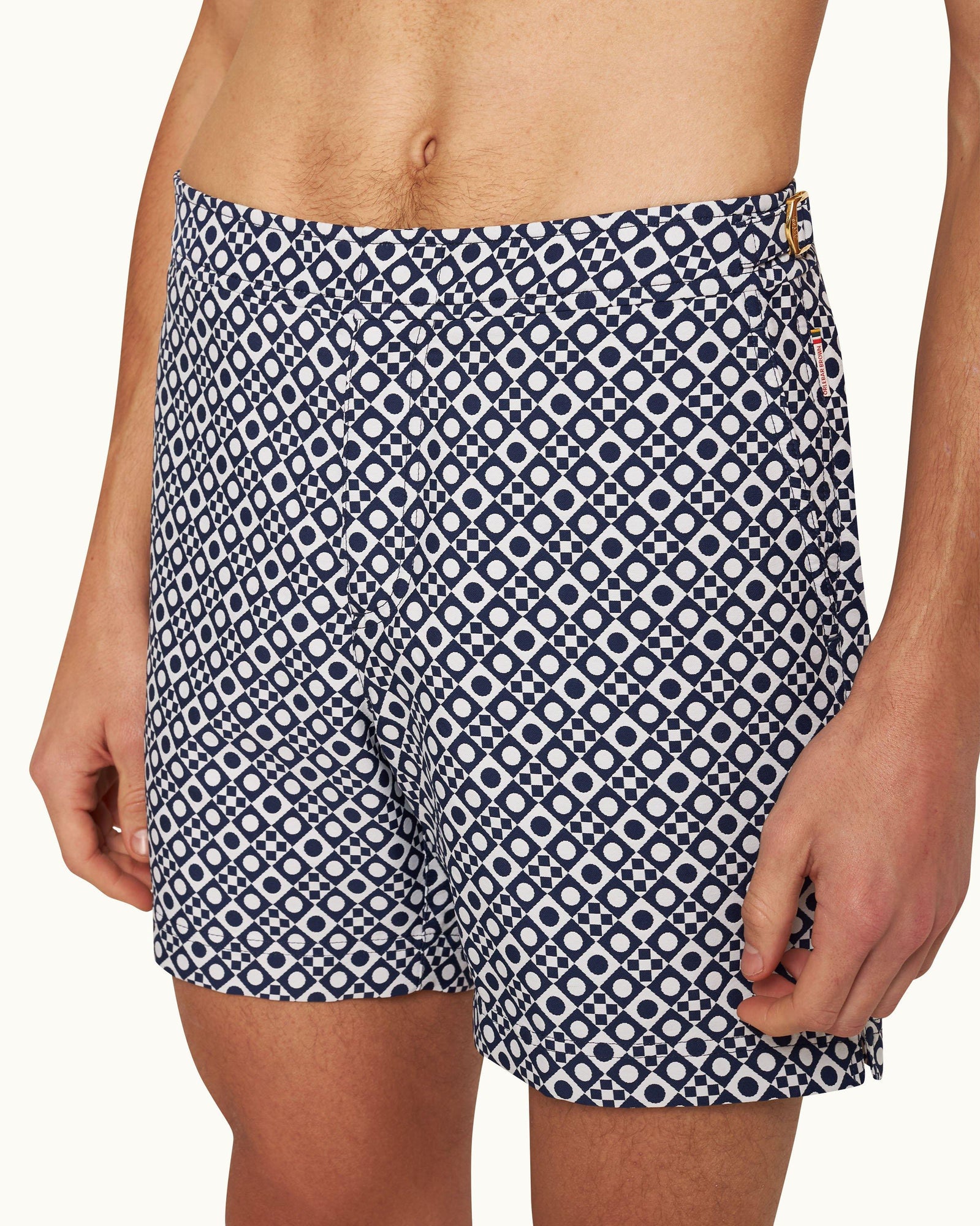 Bulldog Jacquard Domi Jacquard Mid-Length Swim Shorts Woven In Italy in Night Iris/White Sand colour | Night Iris/White Sand