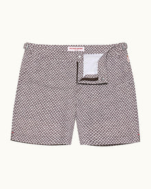 Bulldog Truffle/White Sand Geo Print Mid-Length Swim Shorts | Truffle/White Sand