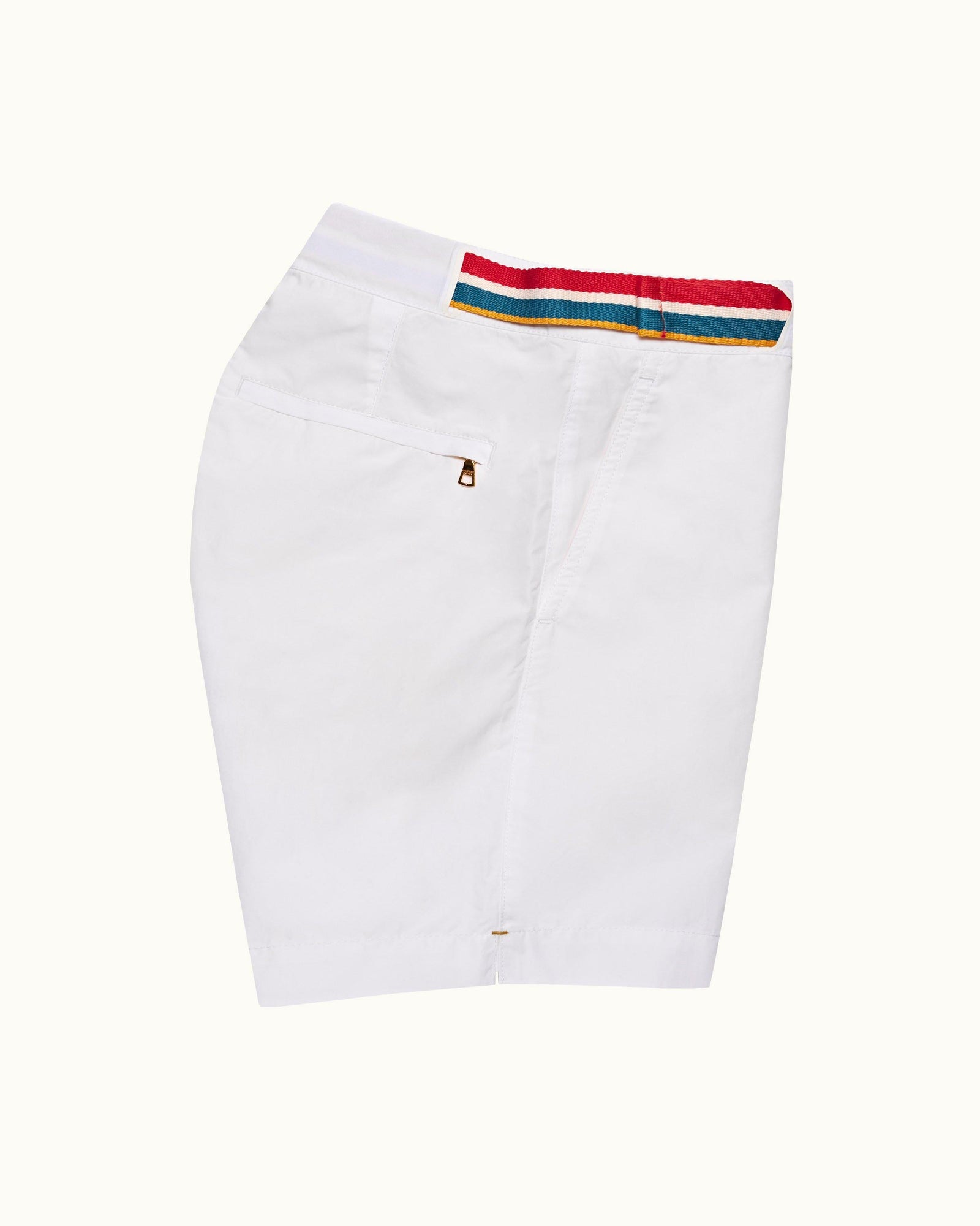 White O.B Stripe Belt Mid-Length Swim Shorts | White