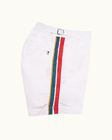 White O.B Stripe Panel Mid-Length Swim Shorts | White