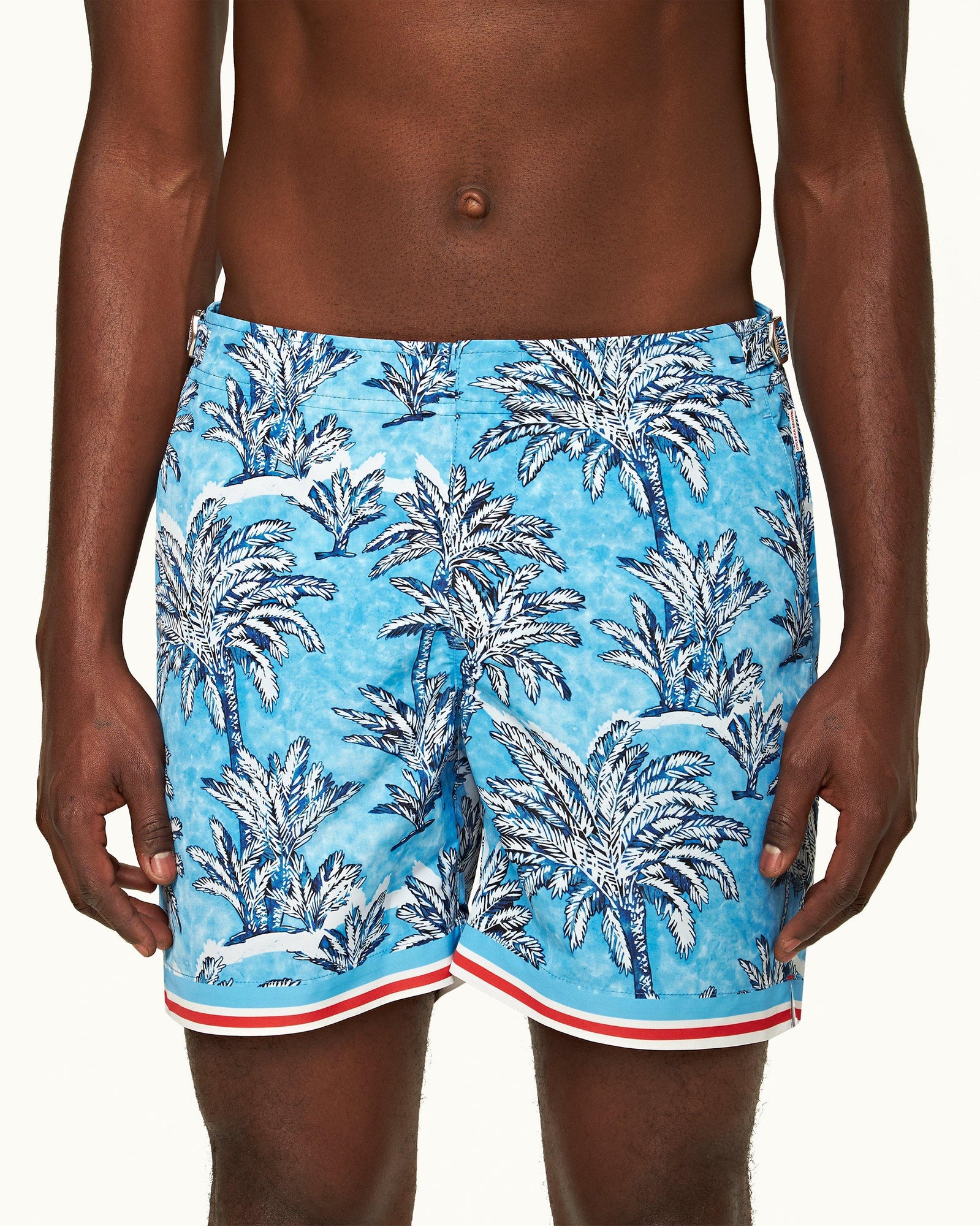 Bulldog Bright Wish Blue Palm Border Mid-Length Swim Shorts | Bright Wish Blue
