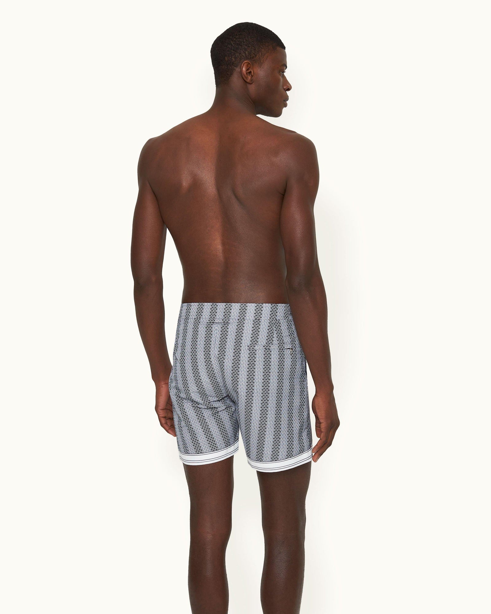 Kids | Bulldog Rills Print Mid-Length Swim Shorts Woven In France in Night Iris/White Sand colour | Night Iris/White Sand