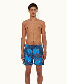 Bulldog Night Iris/Cerulean Tropic Nightfall Print Mid-Length Swim Shorts | Night Iris/Cerulean