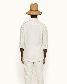 Caspian Cloud Overhead Button Placket Linen Blend Shirt | Cloud