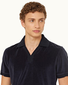 Night Iris Classic Fit Ribbed Collar Towelling Polo Shirt | Night Iris
