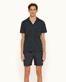 Donald Black/Aquamarine Torus Print Tailored Fit Cotton Polo Shirt | Black/Aquamarine
