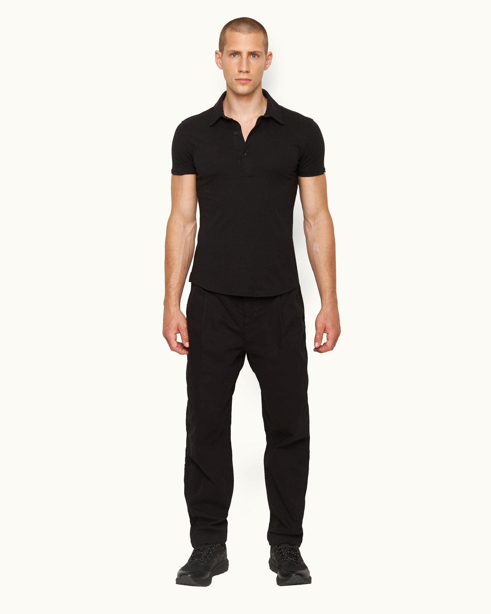 Black Tapered Fit Needle Corduroy Trousers | Black