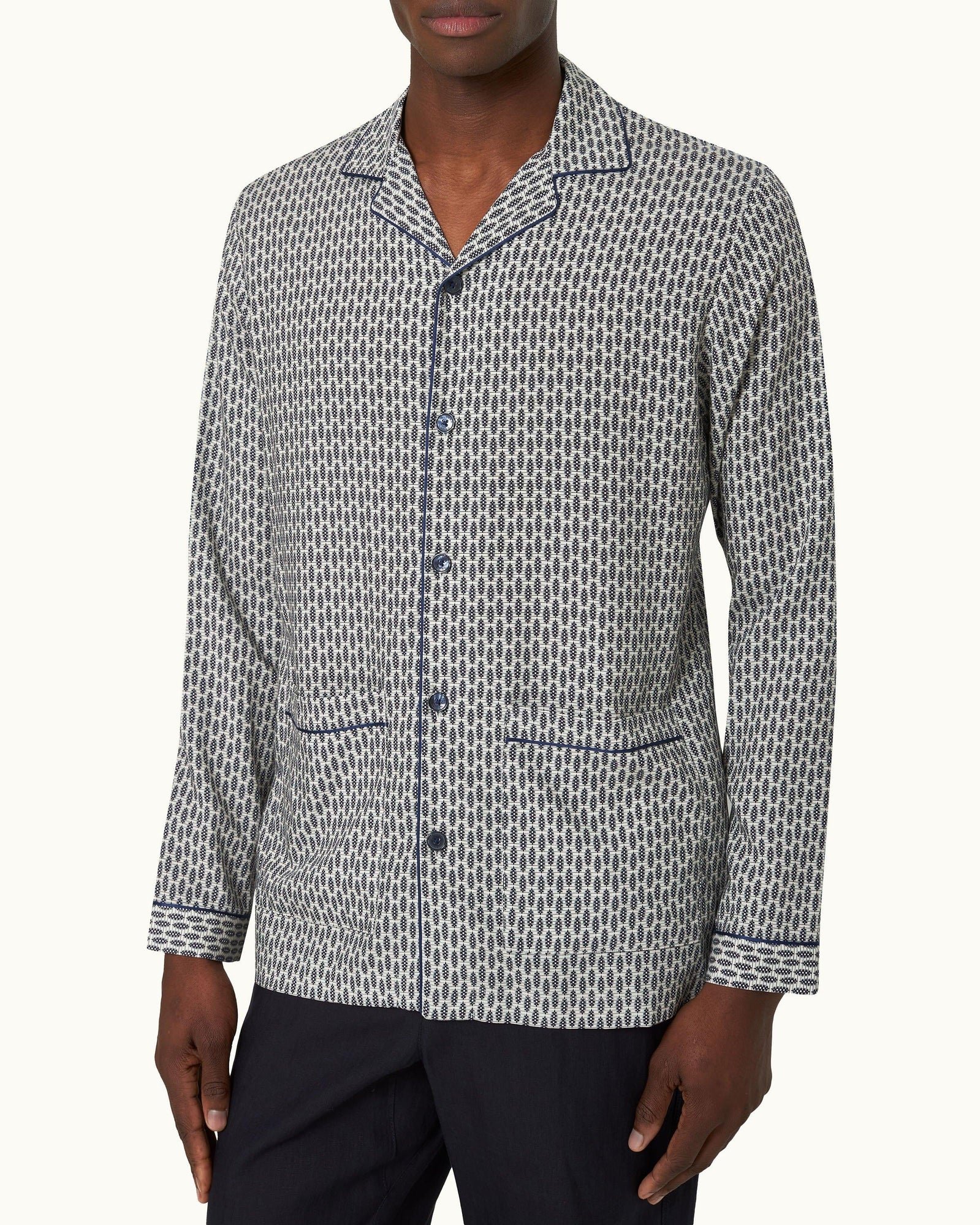 Perez Print Capri Collar Resort-Style Shirt Woven In Italy in Chai colour | Chai