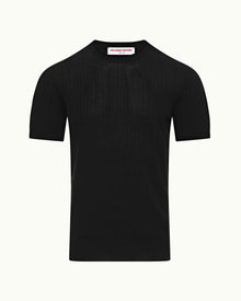 Black Pointelle Stripe Cotton-Silk T-shirt | Black