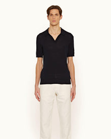 Galliot Ink Tailored Fit Knitted Cotton Polo Shirt | Ink