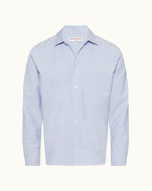 Serenity Blue Relaxed Fit Classic Collar Washed Oxford Cotton Shirt | Serenity Blue