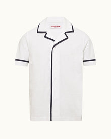 White/Midnight Navy Contrast Trim Capri Collar Towelling Shirt | White/Midnight Navy