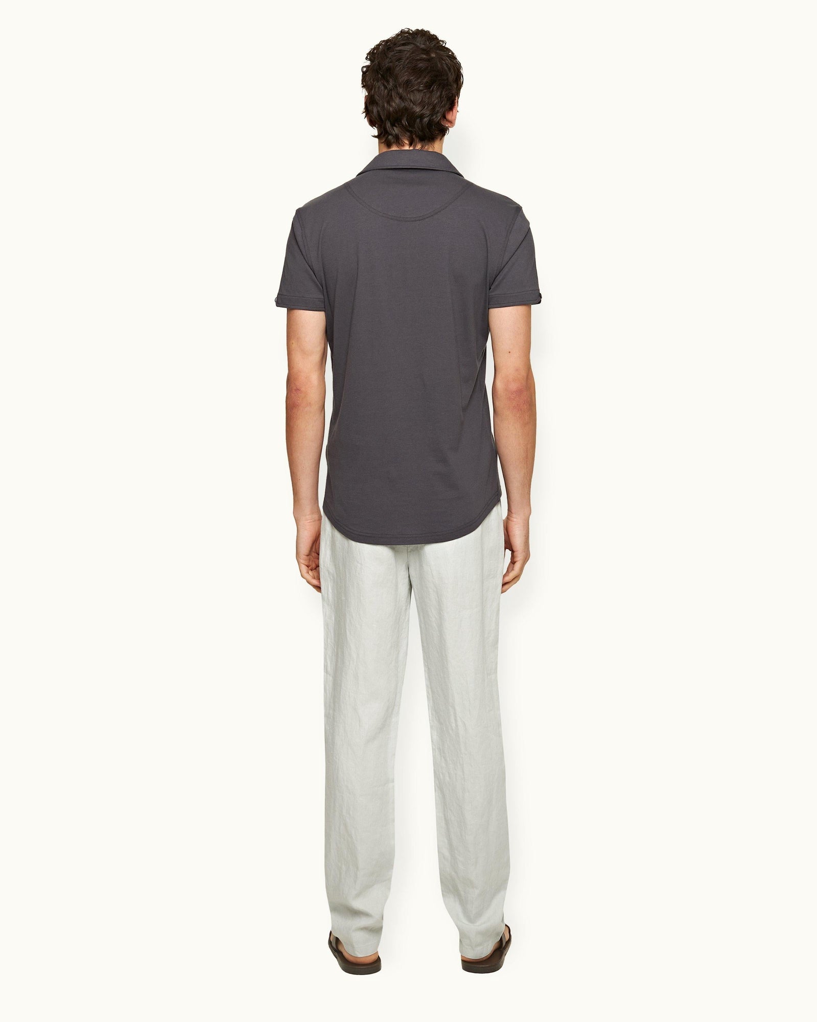 Griffon Linen Tailored Fit Washed Linen Trousers In White Jade | White Jade