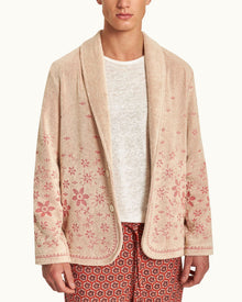 Hallburg White Sand Relaxed Fit Two-Button Floral Jacquard Towelling Blazer | White Sand