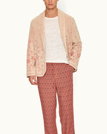 Hallburg White Sand Relaxed Fit Two-Button Floral Jacquard Towelling Blazer | White Sand